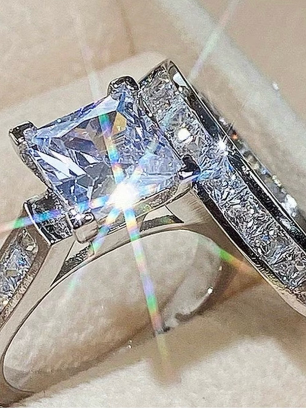 Sterling Silver Princess-Cut CZ Engagement Ring in Sparkling White